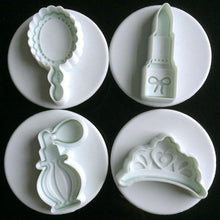 Load image into Gallery viewer, 4Pcs/set candy makeup mirror Shape Fondant cutter plastic cake/cookie/buscuit cutter plunger mold fondant cake decorating tools
