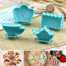 Load image into Gallery viewer, Hearts Clock Shape Cookies Cutter Molds Plastic Biscuit Fondant Cutter Plunger Stamps Kitchen Cake Decorating Tools 4Pcs/Set